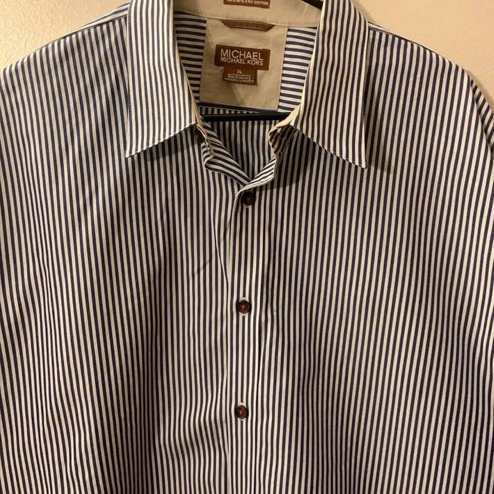 MICHAEL Michael Kors blue and white pinstripes shirt. - Picture 2 of 12